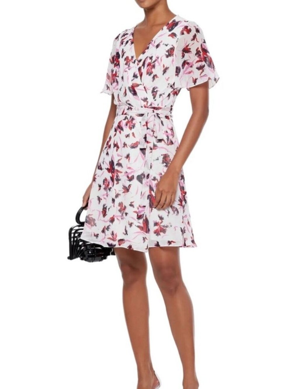 NWT Diane Von Furstenberg Kathy Floral Print Chiffon Wrap Dress Size M $398 [jb]